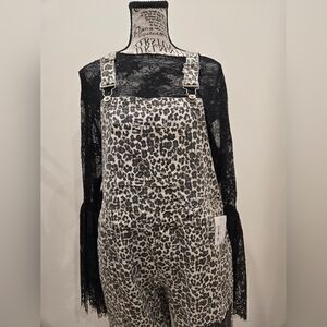 POL Black and White Leopard Print Women's Overalls NWT